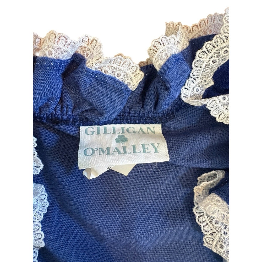 Vtg 70s Gilligan O'Malley Nightgown Blue Velvet Lace Ruffle Sz Xs Cottagecore - Picture 7 of 9